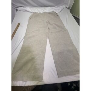 Match Point Pants Womens Medium Tan Linen Wide Leg Relaxed Made In USA Beach